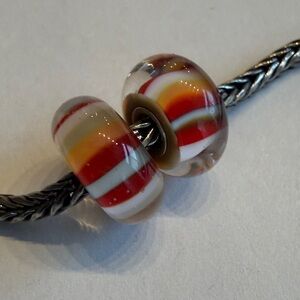 Authentic Trollbeads Strawberry Stripes set of two
